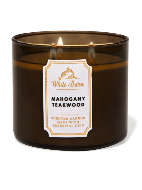 

Bath & Body Works White Barn Mahogany Teakwood 3-Wick Candle, Black