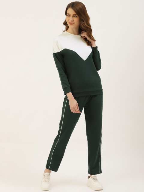 

Laabha Women Olive Green & White Colourblocked Tracksuit