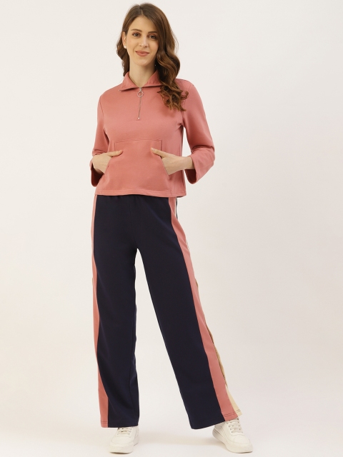 

Laabha Women Peach-Coloured & Navy Blue Solid Tracksuit