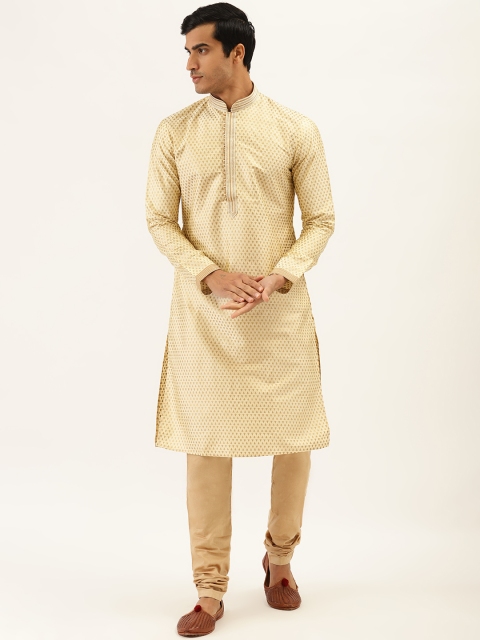 

Manyavar Men Beige & Golden Printed Kurta with Churidar