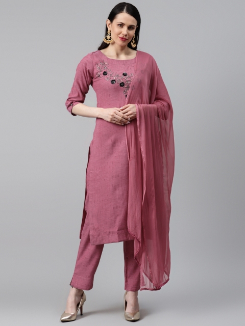 

HIGHLIGHT FASHION EXPORT Women Mauve Yoke Design Kurta with Trousers & Dupatta