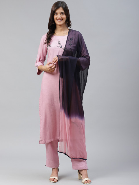 

HIGHLIGHT FASHION EXPORT Women Pink & Purple Yoke Design Kurta with Trousers & Dupatta