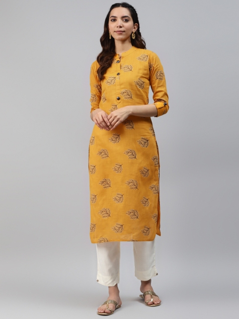 

HIGHLIGHT FASHION EXPORT Women Yellow & Cream-Coloured Printed Kurta with Trousers