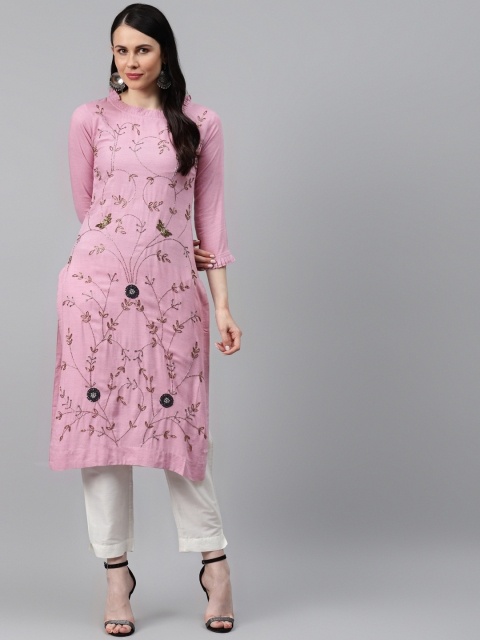

HIGHLIGHT FASHION EXPORT Women Pink Embellished Zardozi Kurta