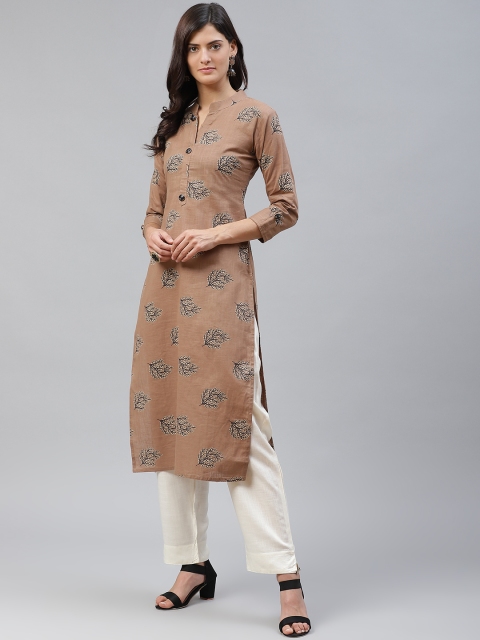 

HIGHLIGHT FASHION EXPORT Women Brown & Navy Blue Printed Kurta with Trousers