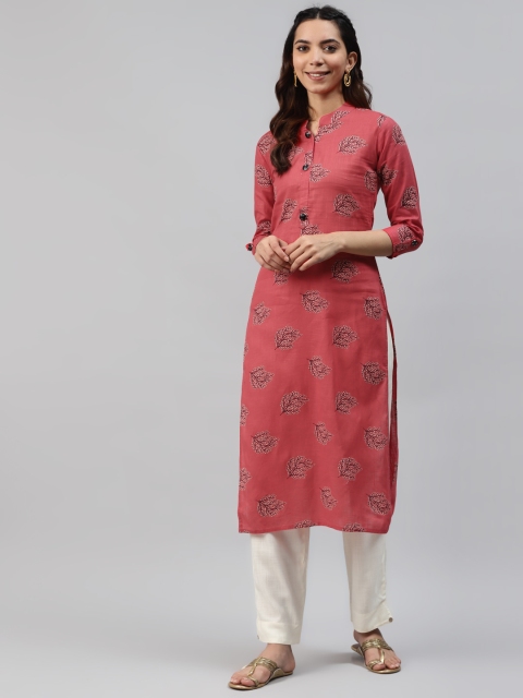 

HIGHLIGHT FASHION EXPORT Women Red & Cream-Coloured Printed Kurta with Trousers