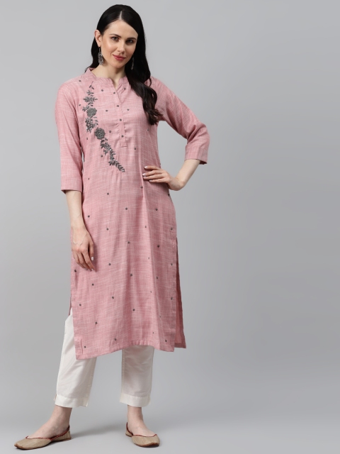 

HIGHLIGHT FASHION EXPORT Women Dusty Pink Yoke Design Zardozi Kurta