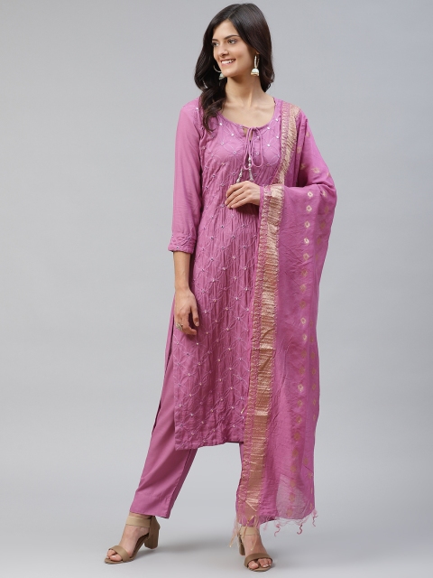 

HIGHLIGHT FASHION EXPORT Women Purple Embroidered Kurta with Trousers & Dupatta