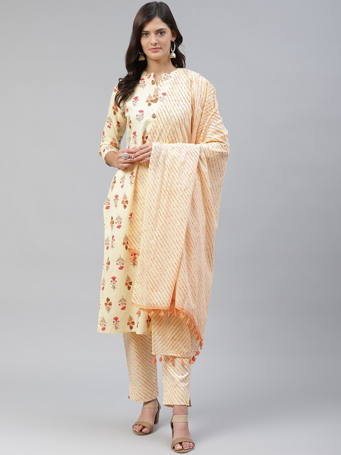 

HIGHLIGHT FASHION EXPORT Women Yellow Printed Kurta with Trousers & Phulkari Dupatta