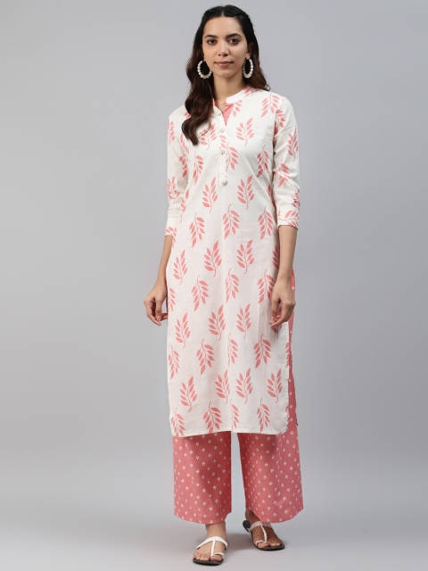

HIGHLIGHT FASHION EXPORT Women Off-White & Pink Printed Kurta with Palazzos