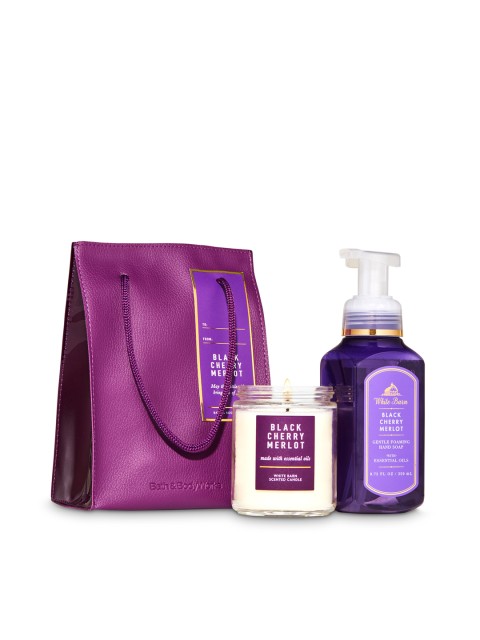 

Bath & Body Works Black Cherry Merlot Hand Wash & Scented Candle Gift Bag Set, Purple