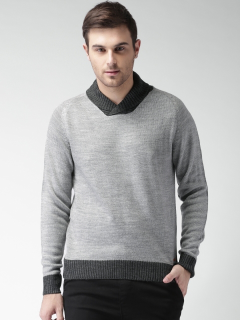 

Mast & Harbour Men Grey Self-Design Sweater