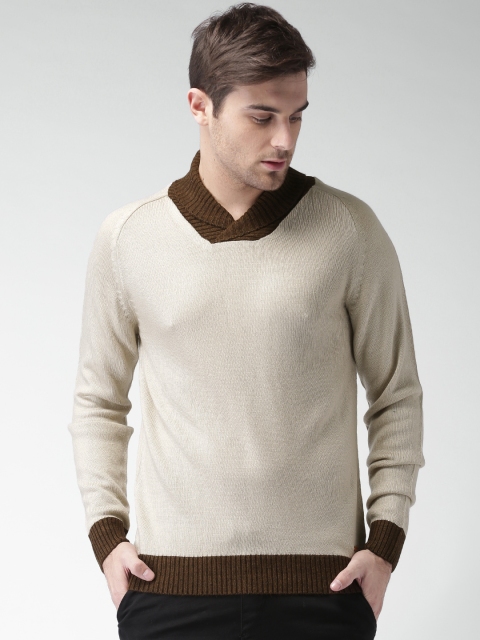 

Mast & Harbour Men Beige Self-Design Sweater