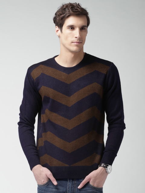 

Mast & Harbour Men Navy Chevron Sweater, Navy blue