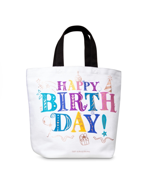 

Bath & Body Works White & Blue Printed Canvas Tote Bag