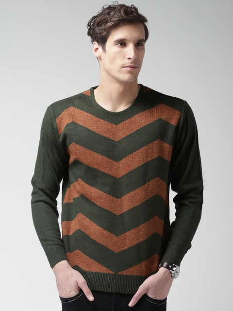 

Mast & Harbour Men Green Chevron Sweater