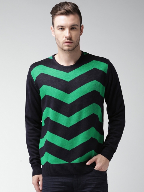 

Mast & Harbour Men Navy & Green Chevron Sweater, Navy blue
