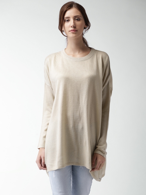 

Mast & Harbour Women Beige Solid Oversized Sweater
