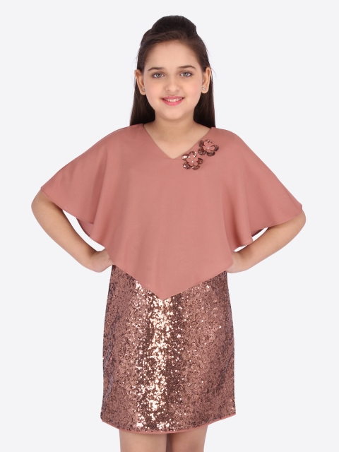 

CUTECUMBER Girls Brown Embellished Sheath Dress