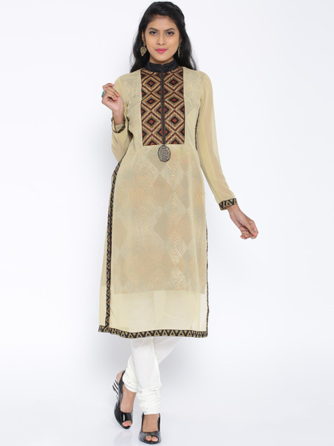 

Soch Outlet Beige and White Printed Layered Churidar Kurta