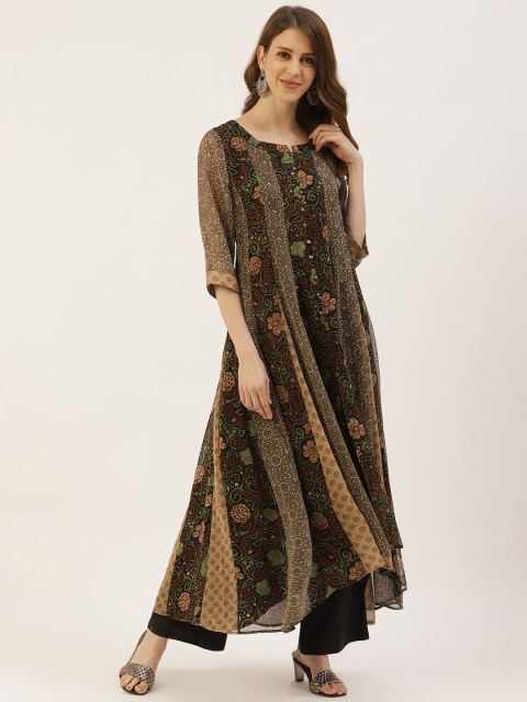

Laabha Women Black & Beige Printed Cotton Maxi Dress