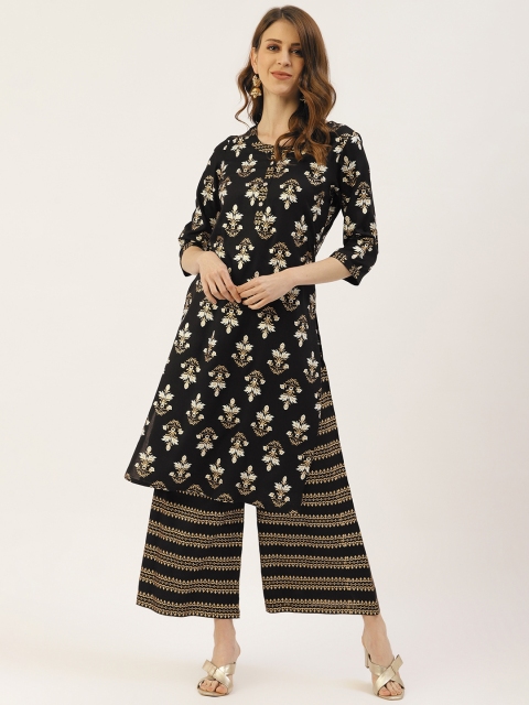 

Laabha Women Black & Golden Foil Printed Kurta with Palazzos