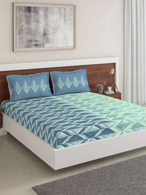 

DDecor Blue & Sea Green Printed 144 TC Double Bedsheet with 2 Pillow Covers