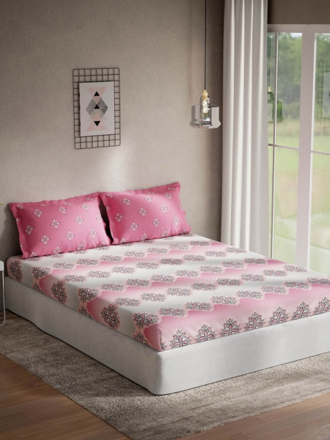 

DDecor Pink & White Floral 144 TC Queen Bedsheet with Two Pillow Covers