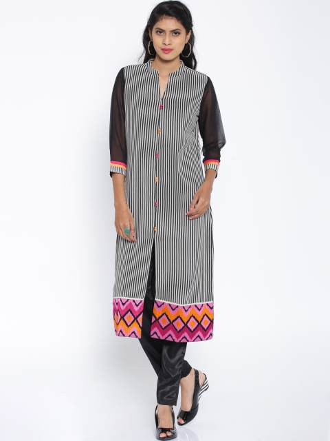 

Soch Outlet Black & Off-White Striped Kurta with Trousers