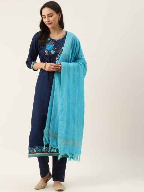 

Kvsfab Navy Blue & Golden Jam Silk Embroidered Unstitched Dress Material