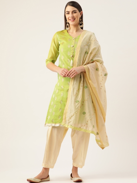 

Kvsfab Lime Green & White Woven Design Unstitched Dress Material