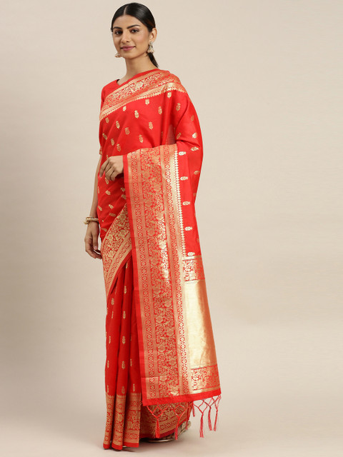 

LOOKNBOOK ART Red & Gold-Toned Silk Blend Woven Design Banarasi Saree