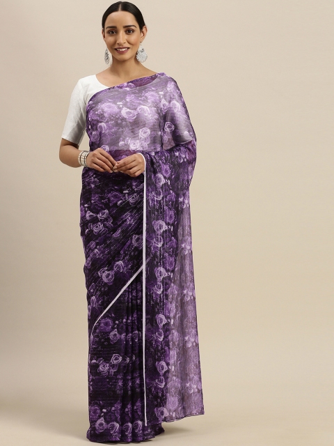 

LOOKNBOOK ART Purple & White Pure Chiffon Printed Saree