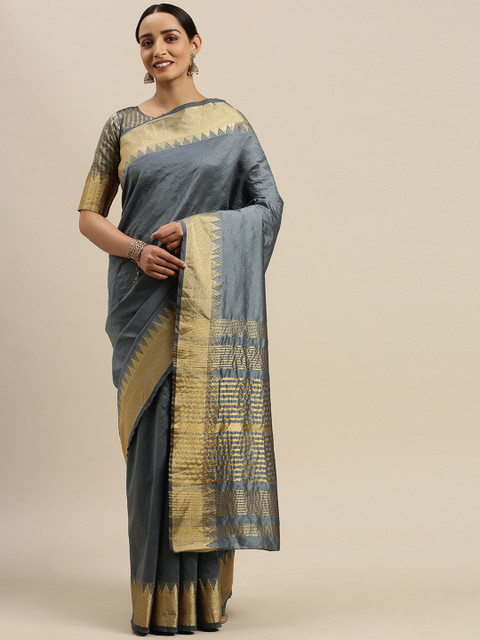

LOOKNBOOK ART Grey Silk Blend Solid Saree