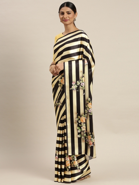 

LOOKNBOOK ART Black & Yellow Satin Striped Digital Print Saree