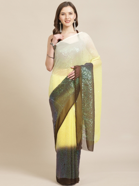 

Kvsfab Yellow & Brown Embellished Ombre Saree