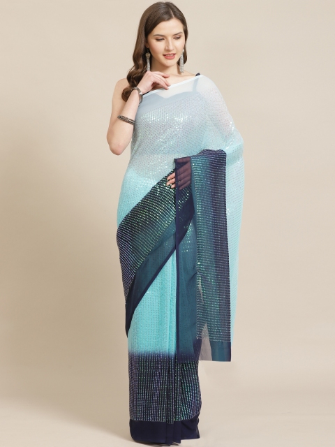 

Kvsfab Navy Blue Embellished Ombre Saree