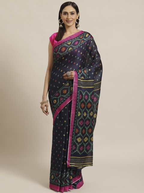 

KALINI Navy Blue & Green Printed Saree