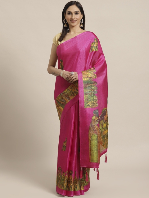 

KALINI Pink & Green Kalamkari Printed Saree