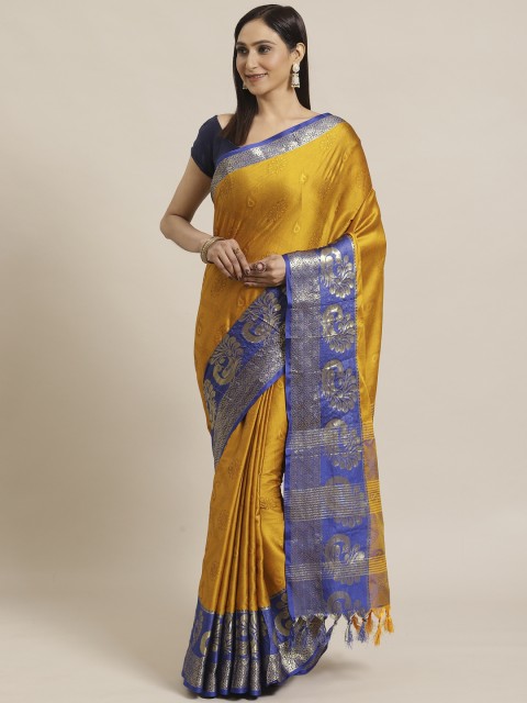 

KALINI Mustard Yellow & Blue Woven Design Saree