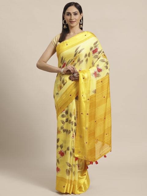 

KALINI Yellow & Red Floral Printed Saree