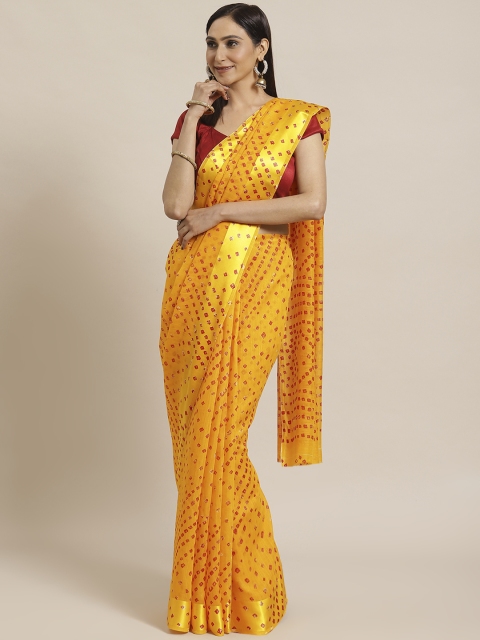 

KALINI Yellow & Red Printed Bandhani Saree