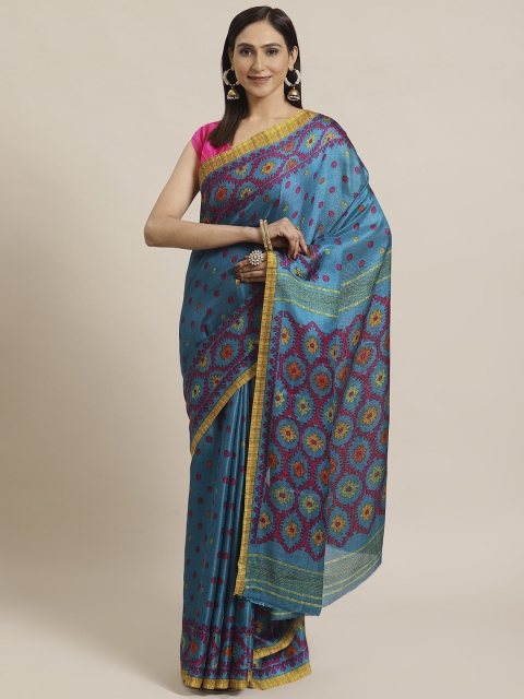 

KALINI Teal Blue & Red Printed Saree