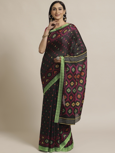 

KALINI Black & Pink Polka Dots Printed Saree