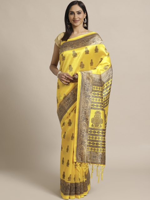 

KALINI Yellow & Black Printed Saree