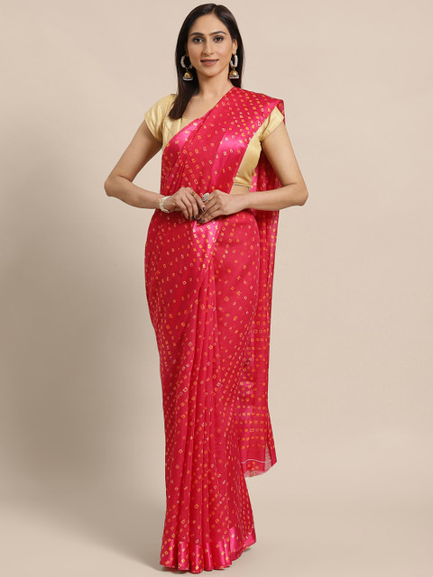 

KALINI Pink & Yellow Bandhani Printed Saree