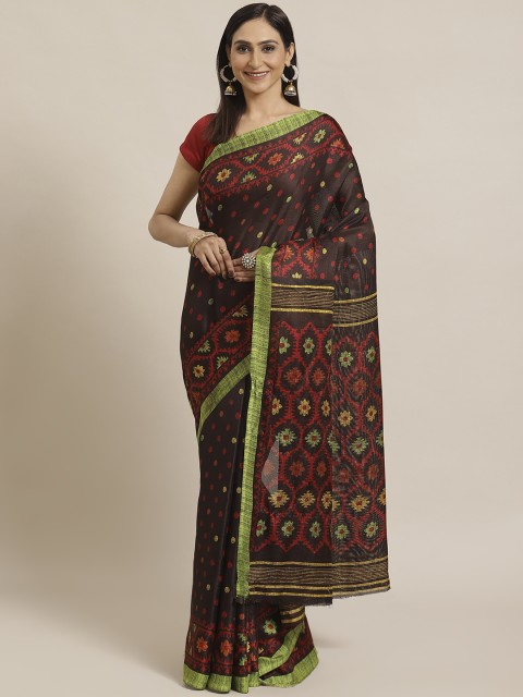 

KALINI Coffee Brown & Red Polka Dots Printed Saree
