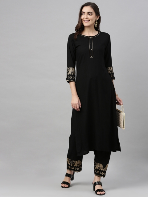 

KALINI Women Black Printed Kurta with Trousers