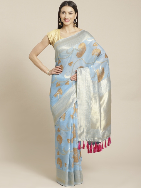 

VASTRANAND Blue & Peach-Coloured Woven Design Saree