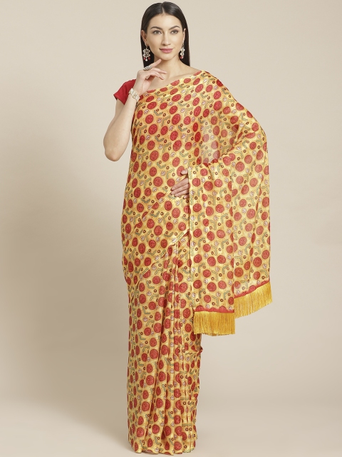 

VASTRANAND Yellow & Red Printed Saree